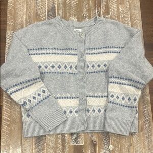 Gray and Blue Patterned Women's Sweater